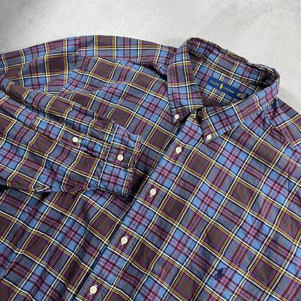 Ralph Lauren Mens 4XB Blue Red Plaid Long Sleeve Button Down Shirt Big & Tall